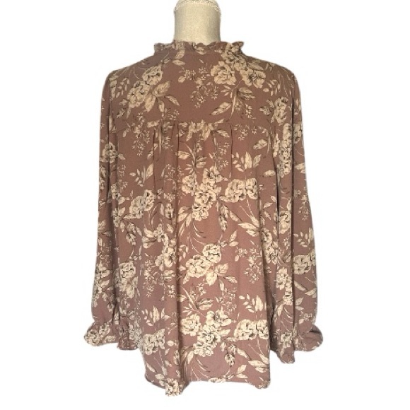 Torrid Brown & Cream Floral Pintuck Boho Blouse Peasant Sleeves V-neck  1X New - Picture 8 of 16